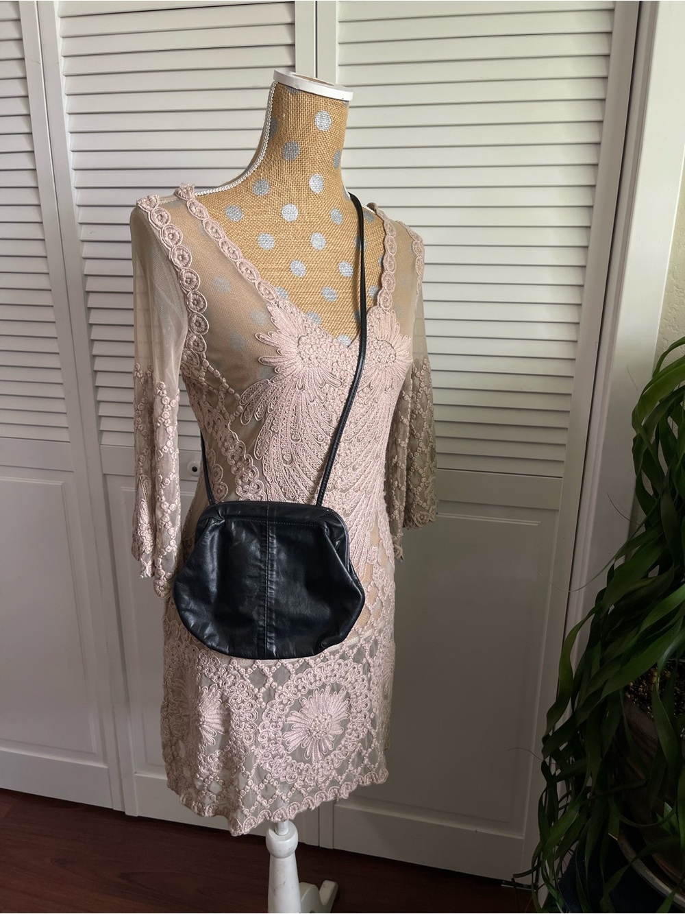 Vintage leather, black clutch convertible, Crossbody snap purse